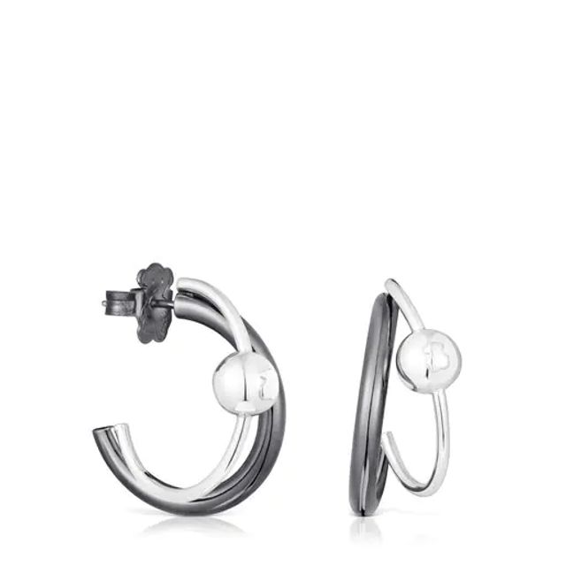 TOUS Silver and dark silver Plump Double hoop earrings | Westland Mall