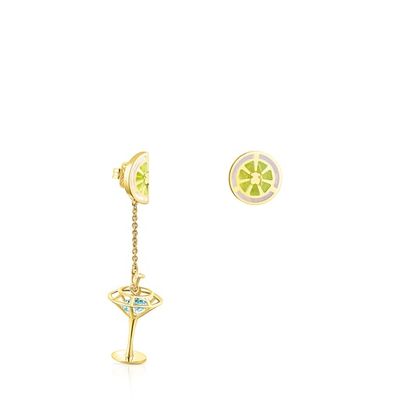 Silver vermeil TOUS St. Tropez Cup Short/long earrings with enamel and topaz