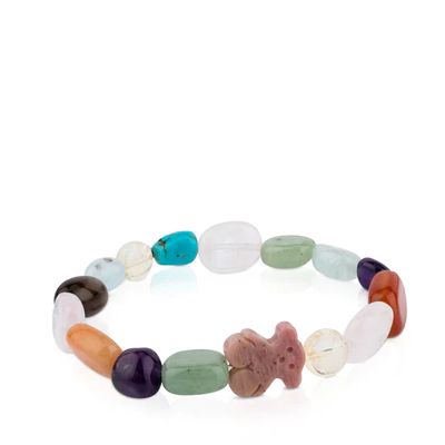 Pulsera de plata con gemas y oso de rodonita TOUS Color