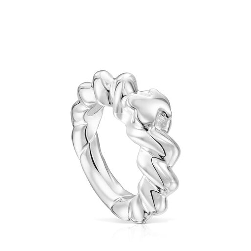 TOUS Twisted braided silver ring bear motif | Plaza Las Americas