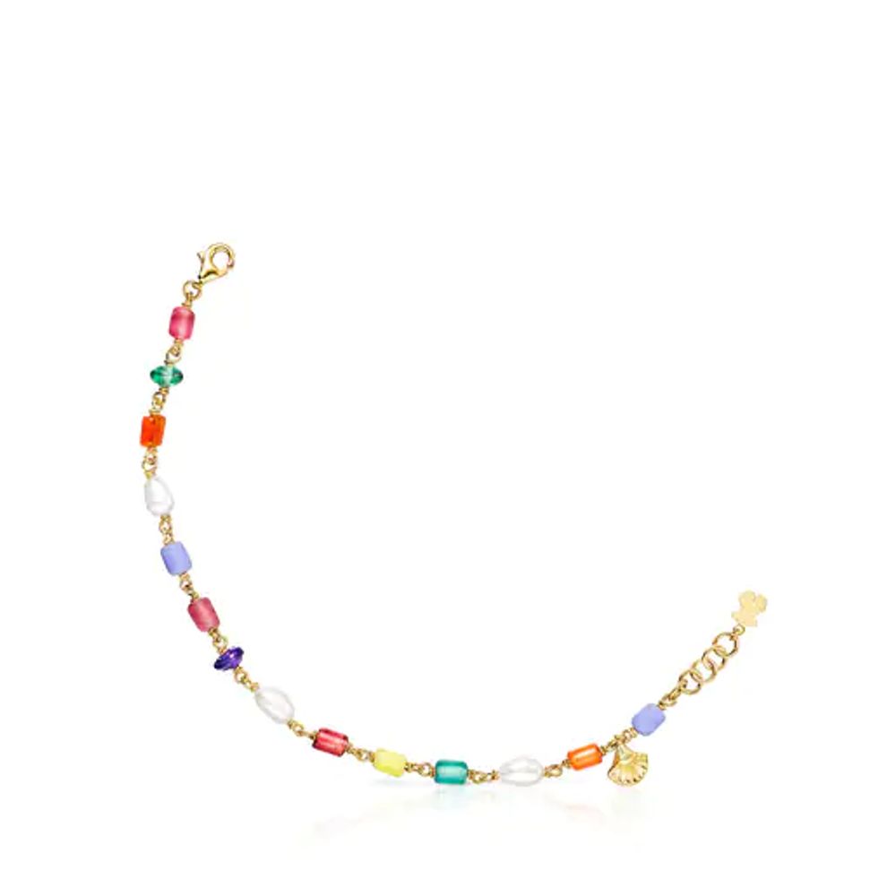 Pulsera Oceaan con baño de oro 18 kt sobre plata, perlas y glass multicolor