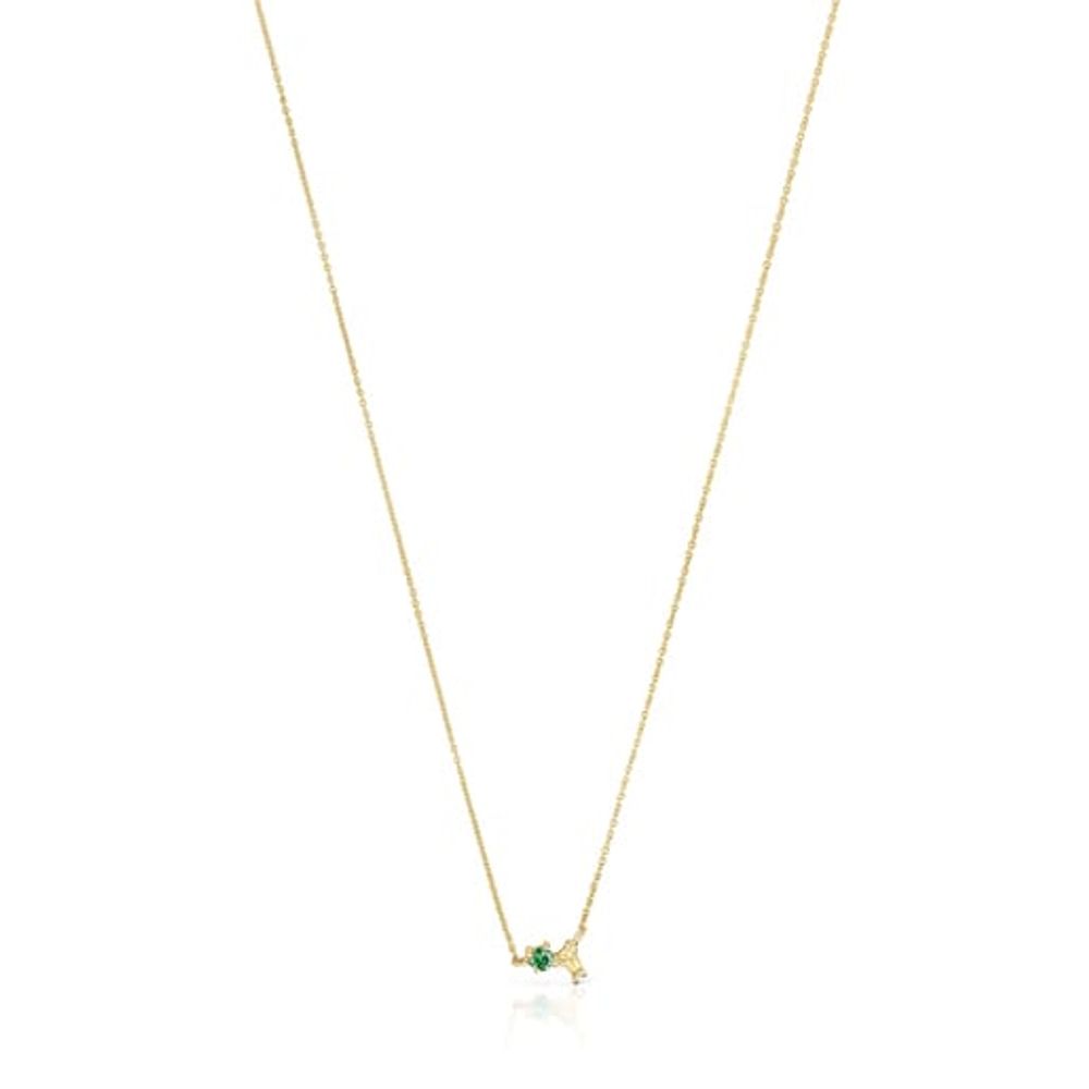 Gold Teddy Bear Necklace with tsavorite