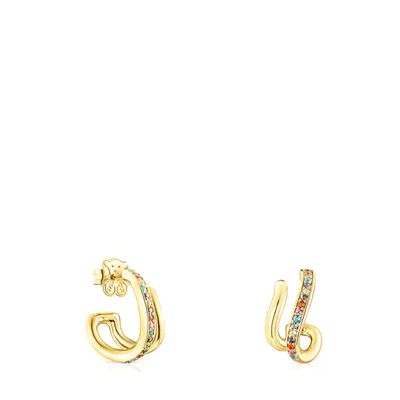 Aretes doble aro con baño de oro 18 kt sobre plata y gemas TOUS Vibrant Colors