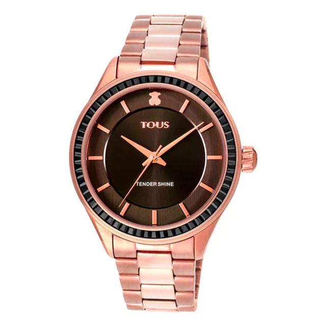 TOUS Reloj T-Shine de acero IP rosado con zirconias cúbicas