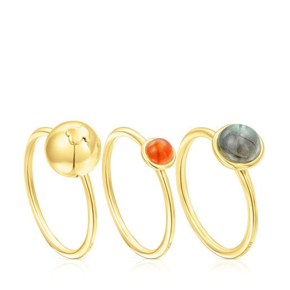 TOUS Set of three silver vermeil Plump Rings with gemstones | Westland Mall