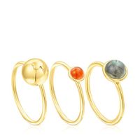 Pack de tres anillos con baño oro 18 kt sobre plata y gemas Plump