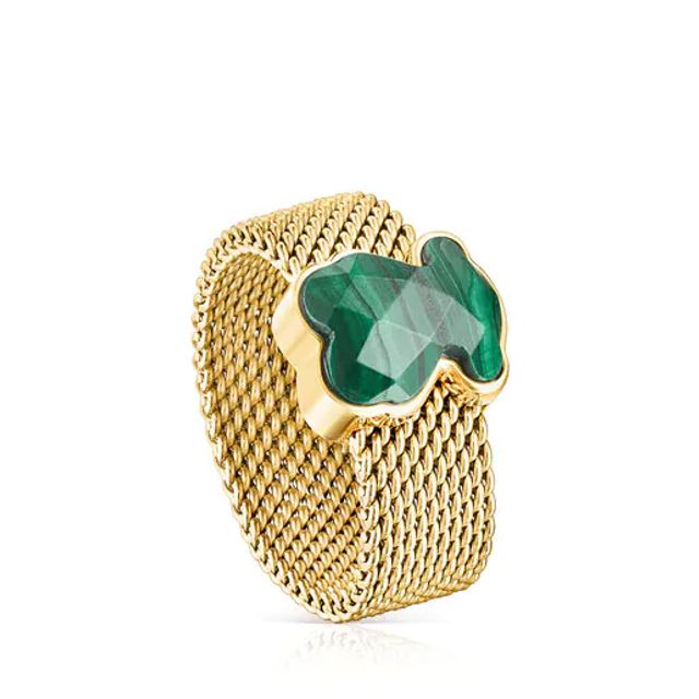 TOUS Gold-colored IP Steel Mesh Color Ring with Malachite Bear motif |  Westland Mall