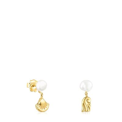 Aretes Oceaan concha-anemona de oro y perlas