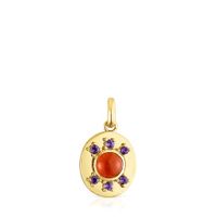 Silver vermeil Virtual Garden Medallion pendant with carnelian and amethyst