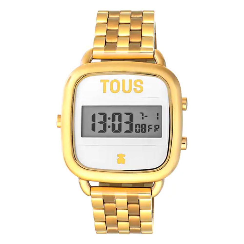 Reloj digital con brazalete de acero IP dorado D-Logo