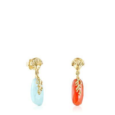 Aretes con baño de oro 18 kt sobre plata, cornalina y calcedonia Oceaan Color