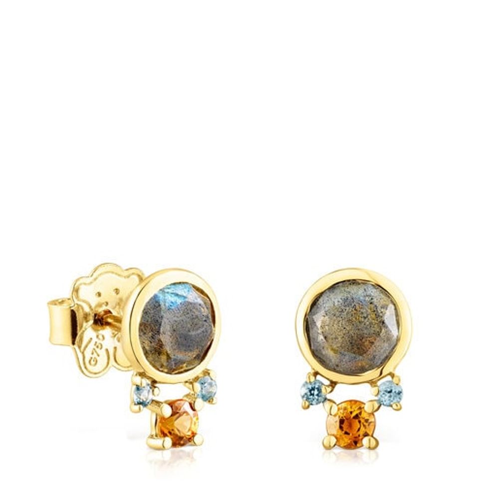 Gold Virtual Garden Earrings with labradorite and gemstones