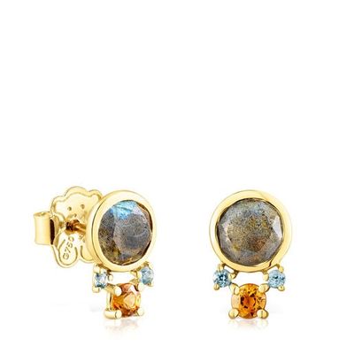 Gold Virtual Garden Earrings with labradorite and gemstones