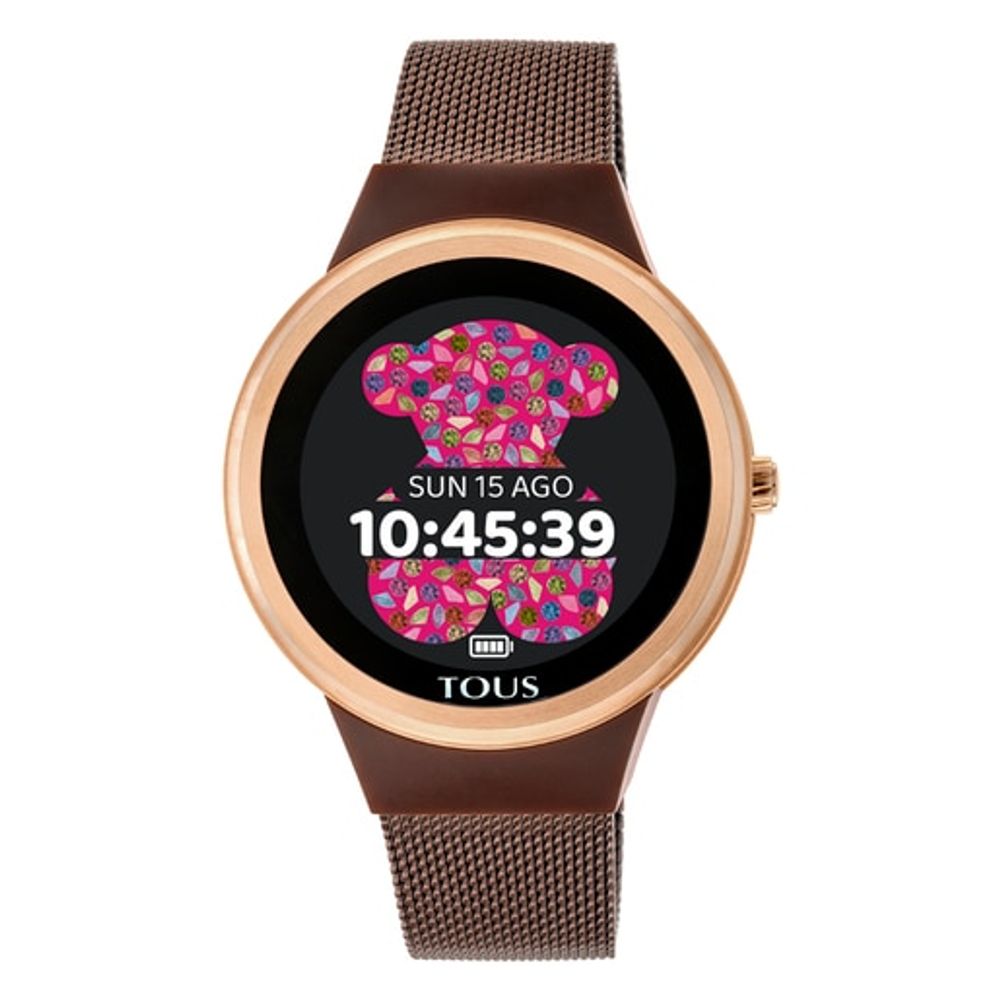 Reloj smartwatch Rond Connect de acero IP rosado con correa mesh