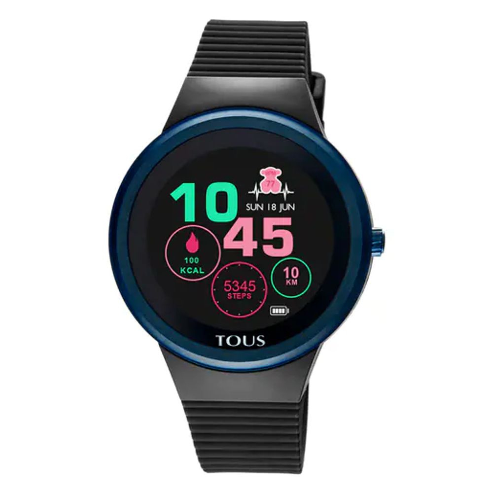 Reloj smartwatch Rond Connect de acero IP rosado con correa de silicona nude