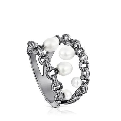 Dark silver Virtual Garden Ring with cultured pearls