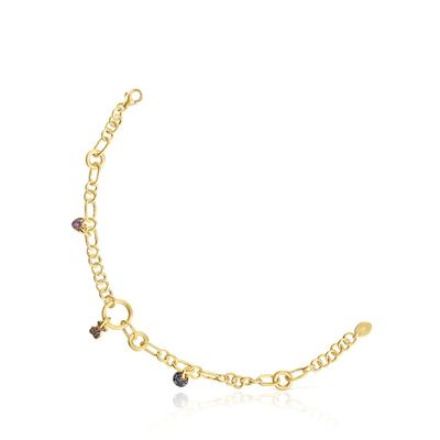 Pulsera con baño de oro 18 kt sobre plata, zafiros y cuarzo Luah