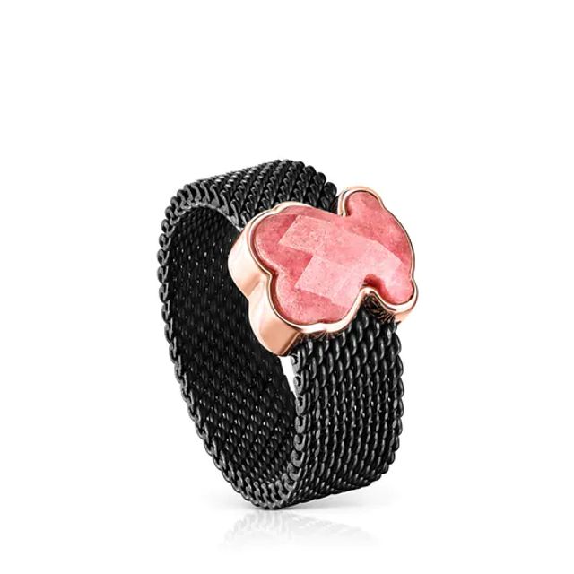 TOUS Black IP Steel Mesh Color Ring with Rhodonite Bear motif | Westland  Mall