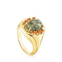 Silver vermeil Virtual Garden Signet ring with labradorite and carnelian