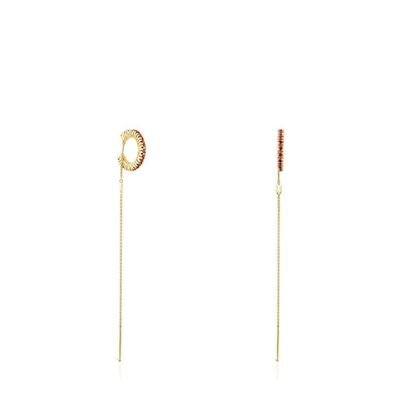 Aretes earcuff con baño de oro 18 kt sobre plata y rodolitas TOUS Straight