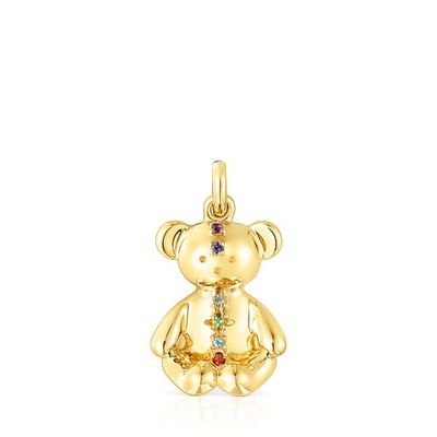 Silver vermeil Teddy Bear Pendant with gemstones