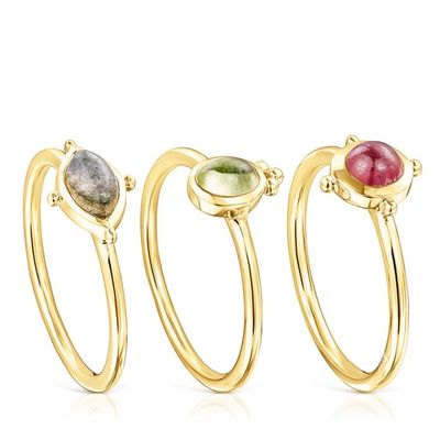 Pack of silver vermeil Magic Nature Rings with gemstones