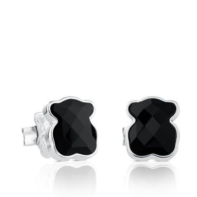 Silver TOUS Color Earrings with faceted onyx