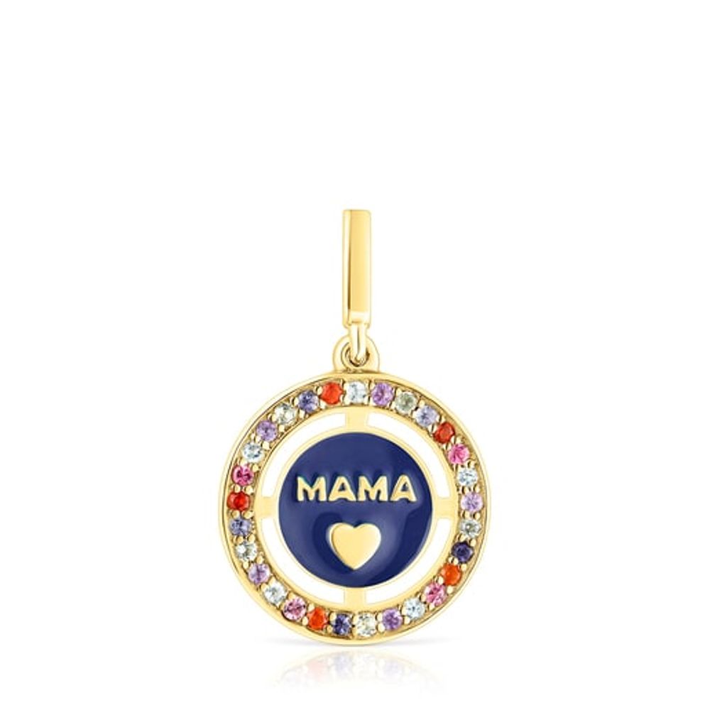 Silver vermeil TOUS Crossword Mama Mama pendant with gemstones and enamel