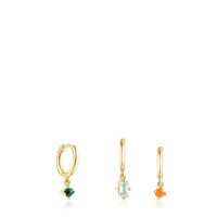 Pack de Aretes TOUS Good Vibes con baño de oro 18 kt sobre plata y gemas