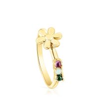 Anillo Fragile Nature flor con baño de oro 18 kt sobre plata y gemas