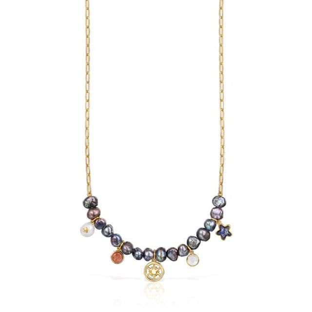 TOUS Silver vermeil Magic Nature Necklace with gray pearls and gemstones |  Westland Mall