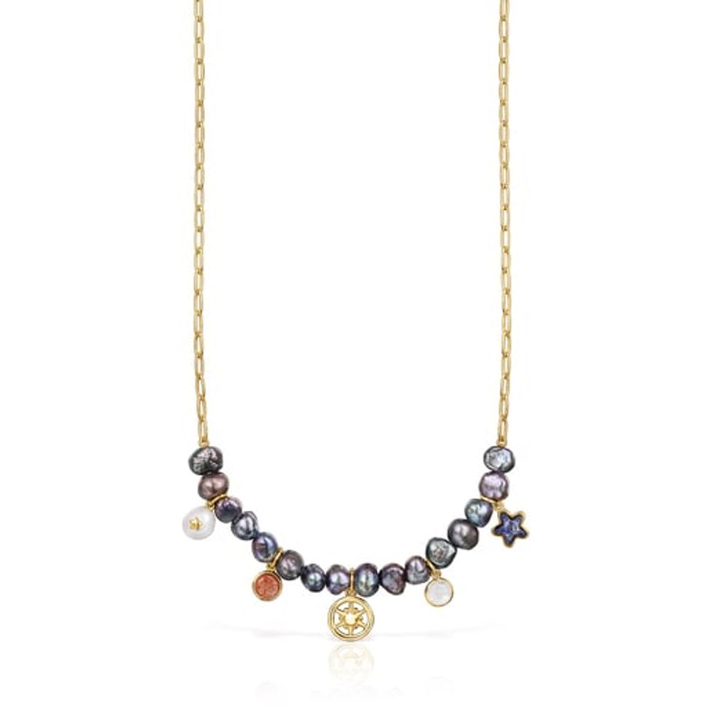 TOUS Silver vermeil Magic Nature Necklace with gray pearls and gemstones |  Westland Mall