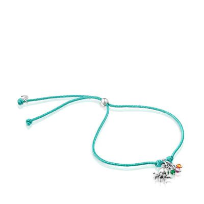 Pulsera de cordón turquesa con motivo pulpo y gemas Save Ocean