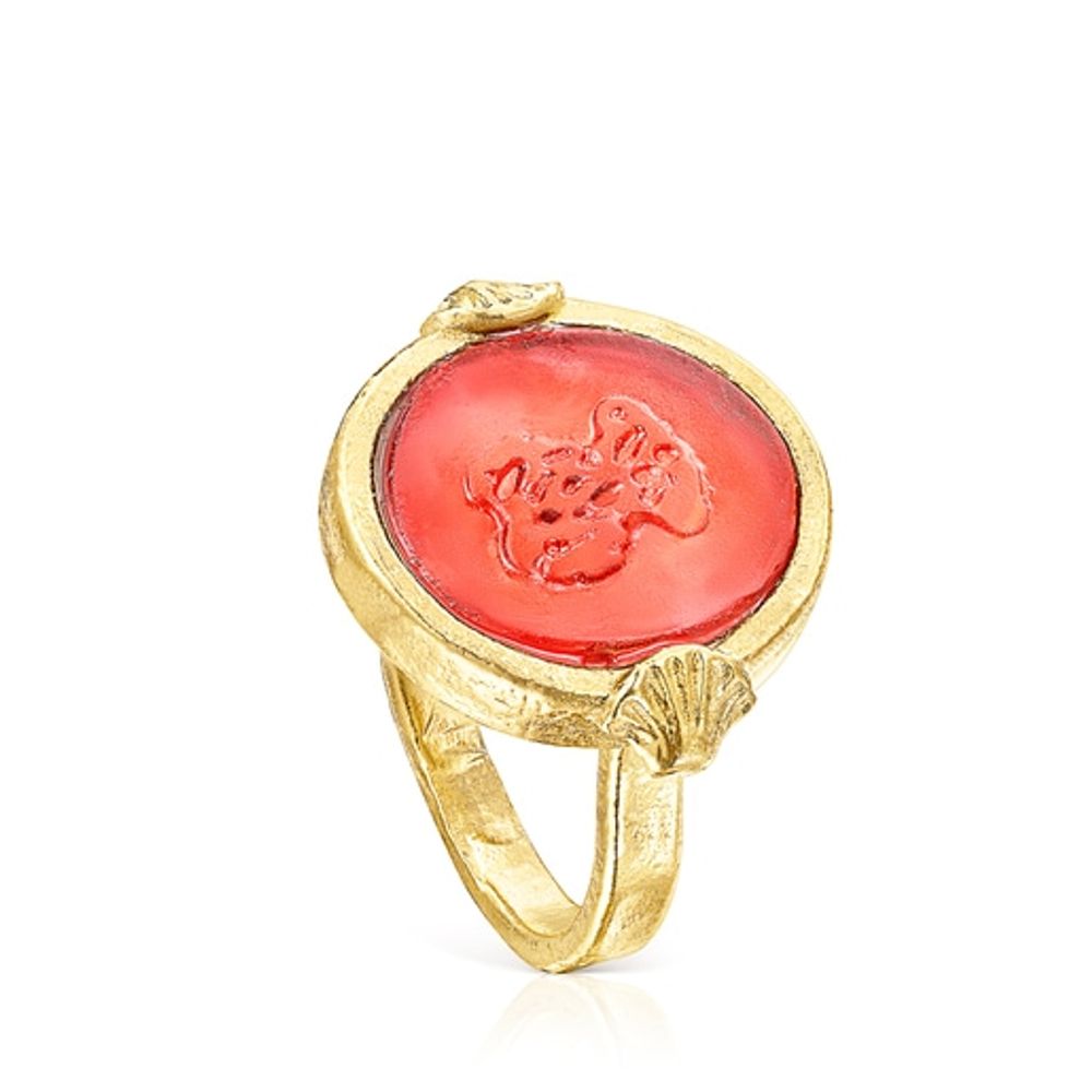 Anillo camafeo con baño de oro 18 kt sobre plata y glass rosa Oceaan Color