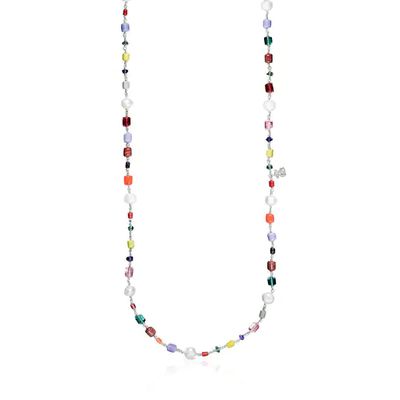 Collar largo Oceaan de glass multicolor, plata y perlas