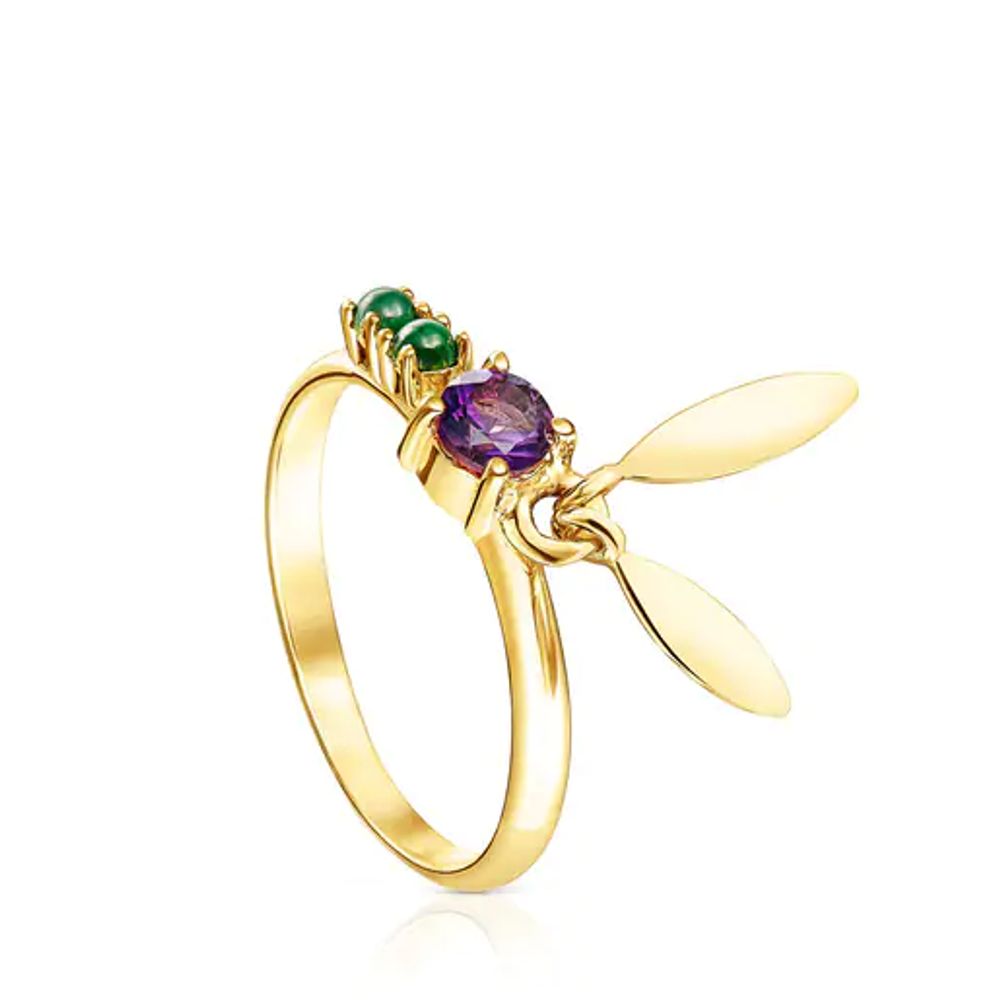 Silver Vermeil Fragile Nature leaves Ring with Gemstones