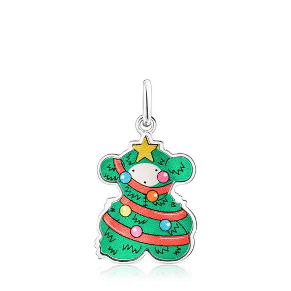 Silver Xmas Collection tree bear Pendant with mother-of-pearl  