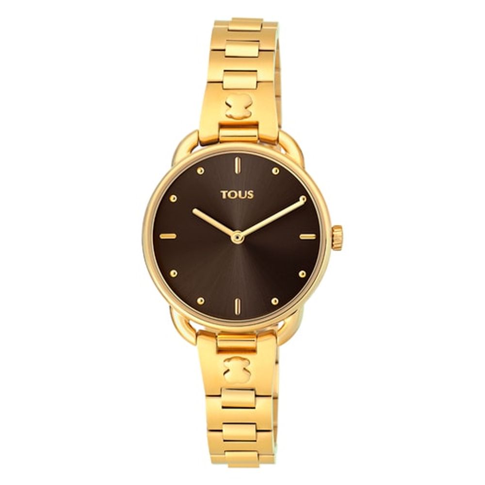 Gold-colored IP steel Let Bracelet Watch with black dial