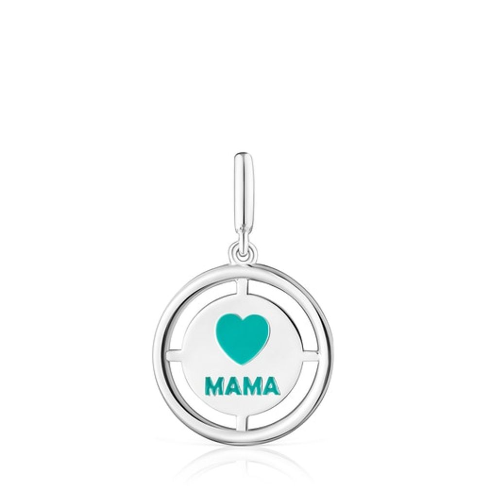 Silver TOUS Crossword Mama Mama pendant with blue enamel