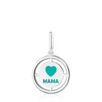 Silver TOUS Crossword Mama Mama pendant with blue enamel