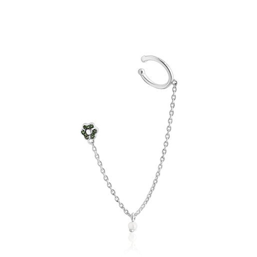 TOUS Silver TOUS New Motif Earcuff with chrome diopside flower and pearl |  Plaza Las Americas
