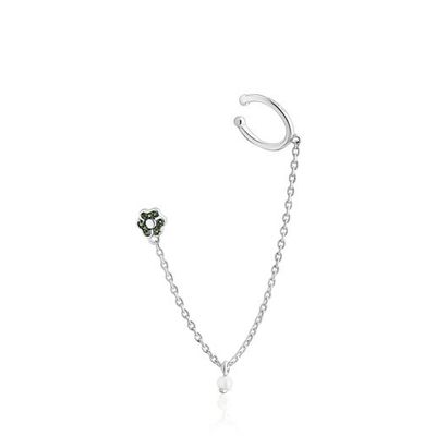 Earcuff de plata con flor de cromodiópsidos y perla TOUS New Motif