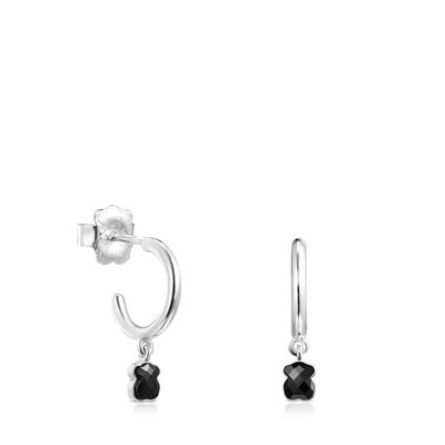 TOUS Mini Onix Earrings in Silver with Onyx 1,3cm.