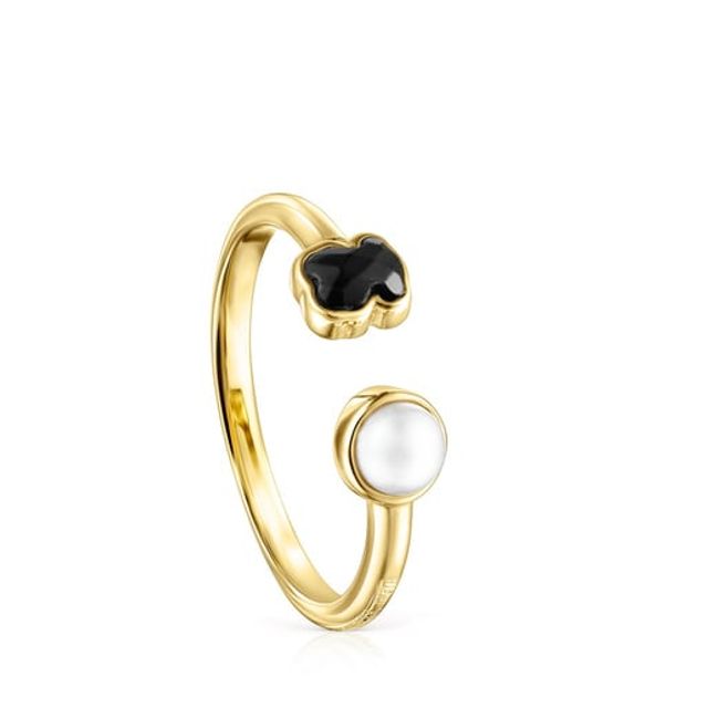 TOUS Glory Ring Silver Vermeil with Onyx and Pearl | Westland Mall