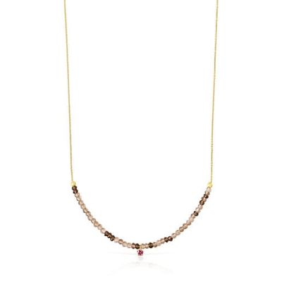 Gold TOUS Cool Joy Necklace with smoky quartz and rhodolite