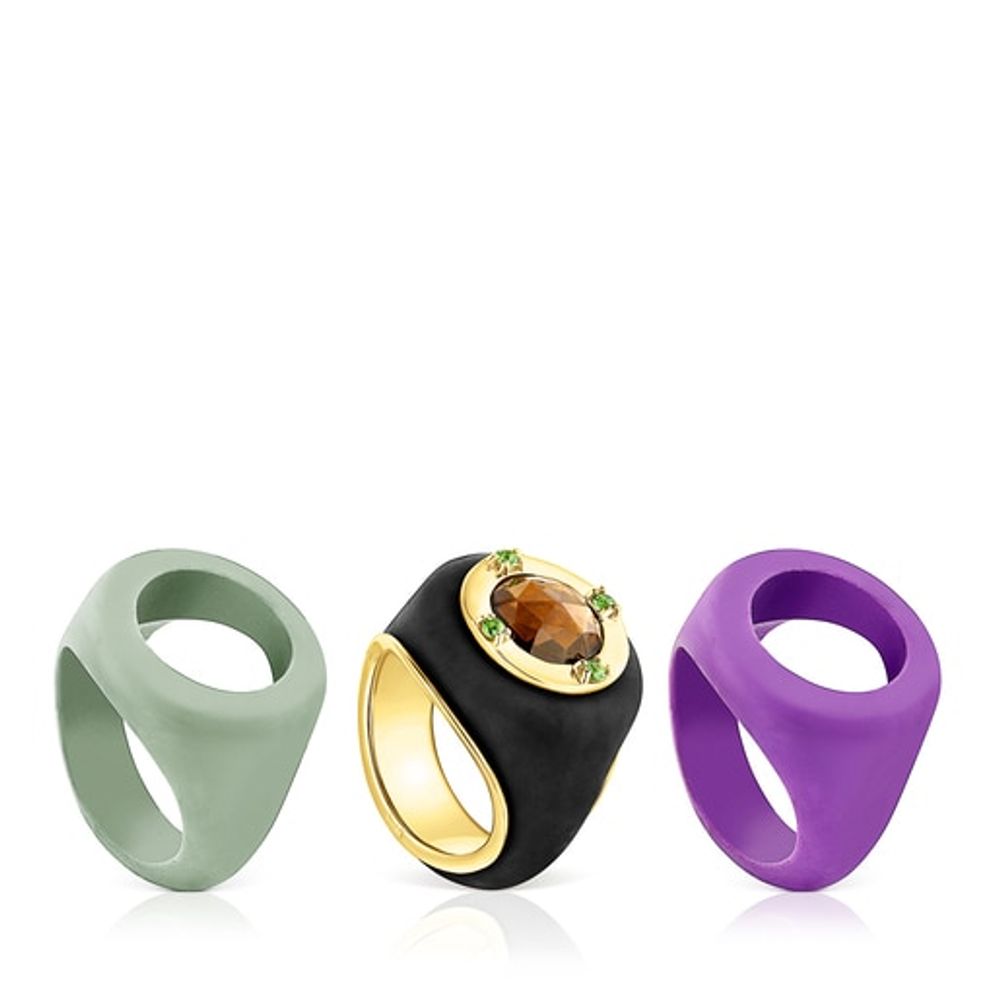 TOUS Silver vermeil Virtual Garden Signet ring set with smoky quartz |  Plaza Las Americas