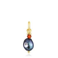 Silver vermeil Virtual Garden Pendant with treated cultured pearl and cornelian