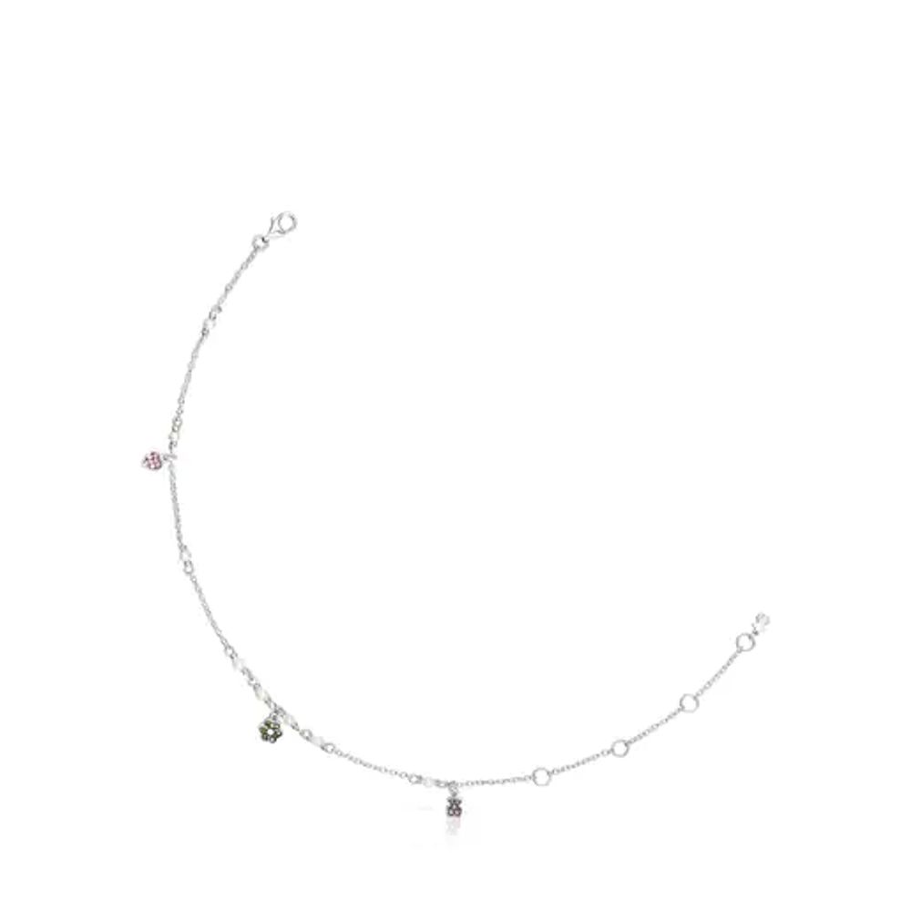 Silver TOUS New Motif Anklet with pearls and gemstone motifs