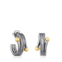 Aretes aro triple dark silver y baño de oro 18 kt sobre plata St. Tropez