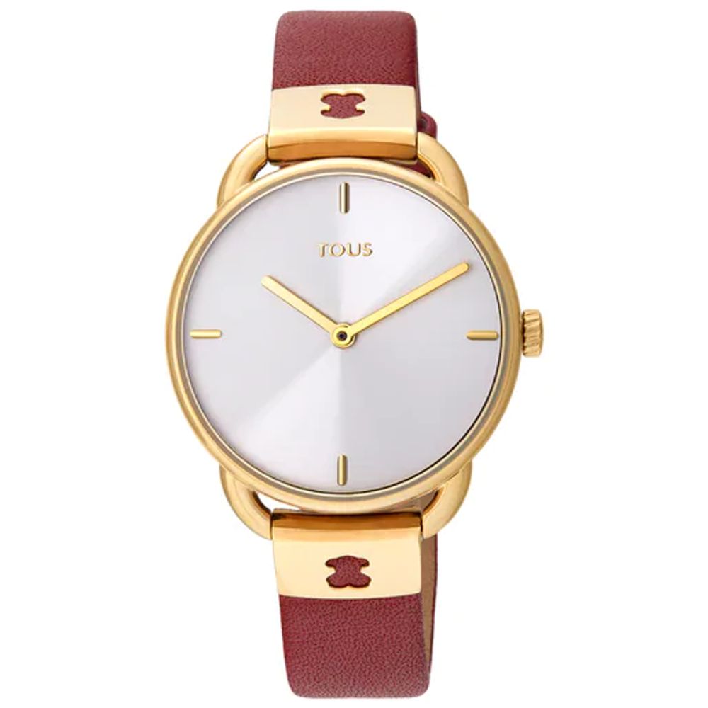 Reloj Hold de acero IP rosado con correa de piel roja